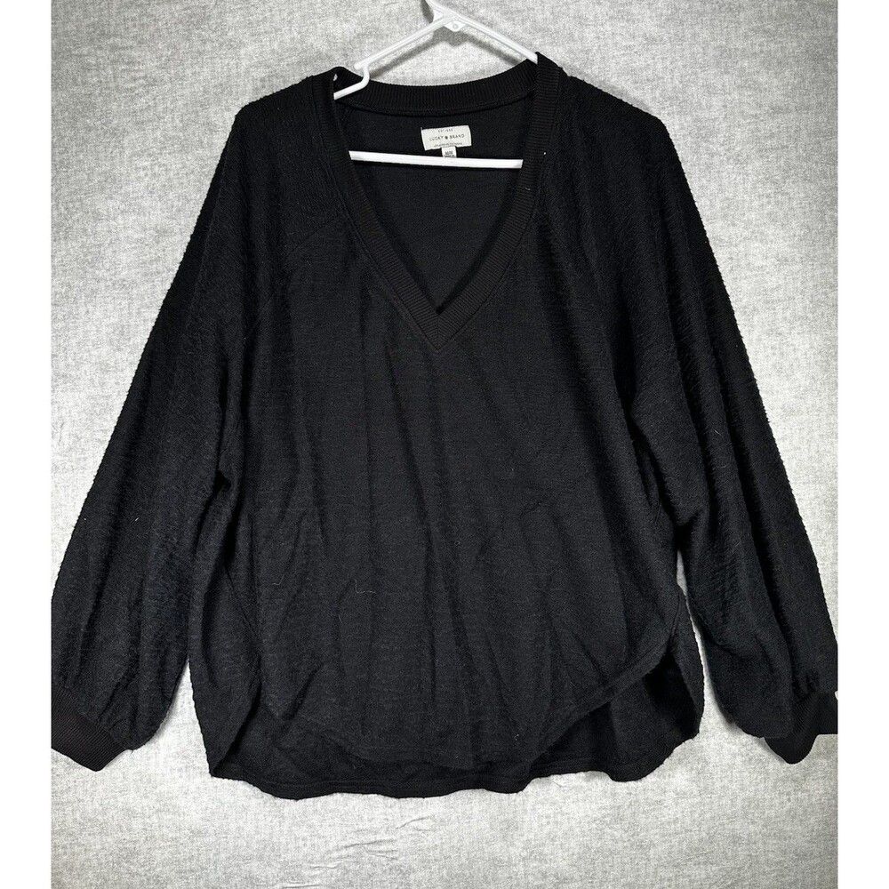 Lucky Brand Womens V-Neck Sweater Size Medium Black Long Sleeve Trendy Pullover